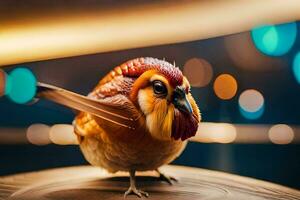 un pequeño pájaro con un rojo cabeza y pico. generado por ai foto