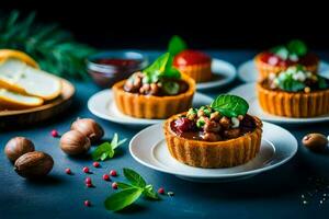 small pies with vegetables and herbs on a table. AI-Generated photo