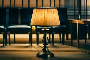 a lamp on a table in a dark room. AI-Generated photo