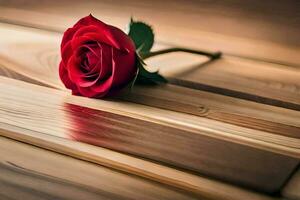 a single red rose on a wooden table. AI-Generated photo