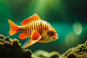 a fish with orange stripes swimming in the water. AI-Generated photo