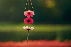 a hanging flower with pink flowers on it. AI-Generated photo