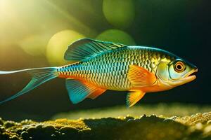 un pescado con brillante colores es nadando en el agua. generado por ai foto