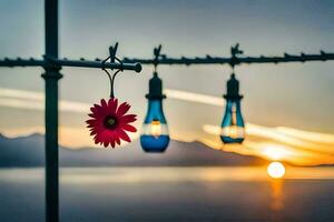 sunset, light bulb, the sky, the sea, flowers, the sunset, the sky. AI-Generated photo