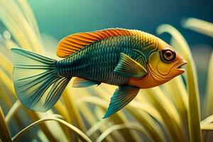 an image of a fish swimming in the grass. AI-Generated photo