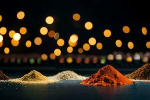 various spices and spices on a table. AI-Generated photo