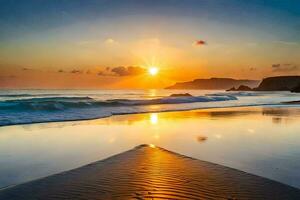 the sun rises over the ocean in this beautiful photo. AI-Generated photo