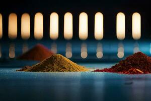 a pile of colored powders on a table. AI-Generated photo