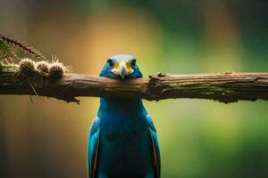 a blue bird sitting on a branch. AI-Generated photo