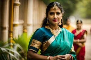 a woman in a traditional sari in india. AI-Generated photo