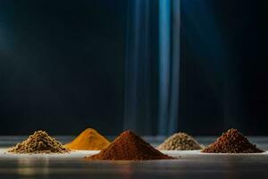 a variety of spices are shown in a row. AI-Generated photo