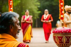 indio Boda ceremonia en India. generado por ai foto