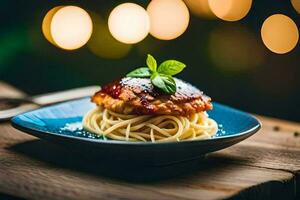 a plate of spaghetti with meat and sauce on it. AI-Generated photo