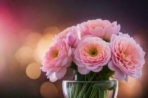 pink flowers in a glass vase on a table. AI-Generated photo