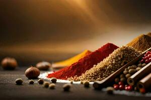 various spices and spices on a table. AI-Generated photo