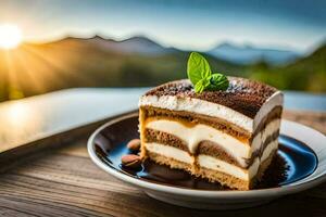 el mejor postre en el mundo es un rebanada de Tiramisu. generado por ai foto