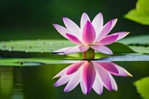 a pink lotus flower is reflected in the water. AI-Generated photo