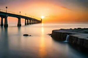 a long exposure photograph of a bridge over the ocean. AI-Generated photo