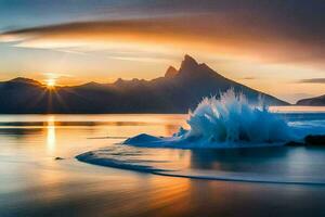 el Dom conjuntos terminado un congelado lago y icebergs generado por ai foto