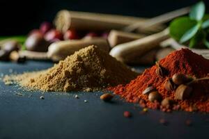 spices and spices on a black background. AI-Generated photo