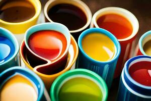 a close up of colorful cups with different colors. AI-Generated photo
