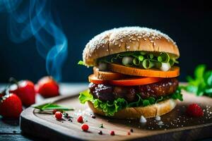 un hamburguesa con vegetales y especias generado por ai foto