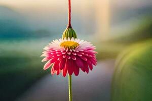 un rosado flor colgando desde un cadena. generado por ai foto