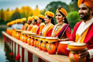 indio Boda ceremonia en Kerala. generado por ai foto