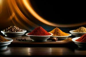 spices in bowls on a table. AI-Generated photo