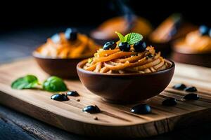 pequeño bochas de pasta con arándanos y menta. generado por ai foto