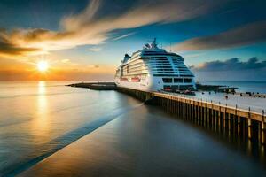 the cruise ship is docked at the pier. AI-Generated photo