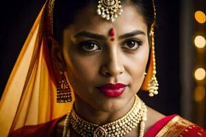 a beautiful indian woman wearing traditional jewelry. AI-Generated photo
