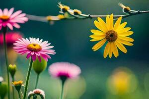 a group of colorful flowers in a field. AI-Generated photo