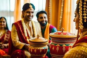 indio Boda ceremonia en Bombay. generado por ai foto