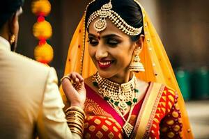 a beautiful indian bride in traditional attire. AI-Generated photo