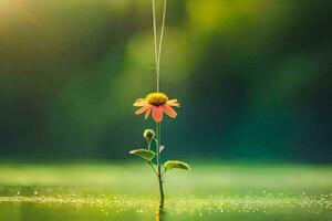 a flower is floating in the water with a string. AI-Generated photo