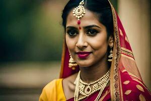 a beautiful indian bride in traditional attire. AI-Generated photo