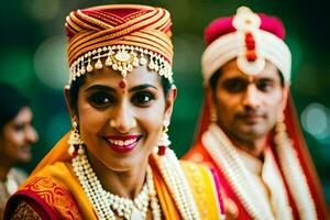 a bride and groom in traditional indian attire. AI-Generated photo