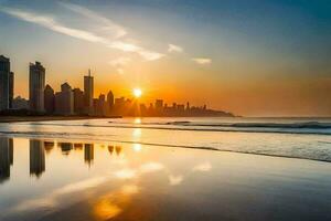 the sun sets over the city skyline in gold coast, australia. AI-Generated photo