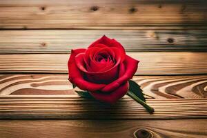 a single red rose on a wooden table. AI-Generated photo