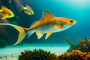 un pescado nadando en un acuario con coral. generado por ai foto