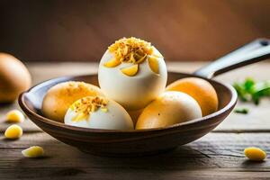 hard boiled eggs in a bowl. AI-Generated photo