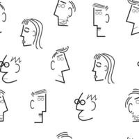 Black and white face seamless pattern. Vector Modern minimal art. Graphics contour background. Linear design woman and man faces. Modern aesthetic geometric print, minimalism, contour line art.