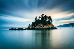 a long exposure photo of a small island in the ocean. AI-Generated