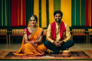 a beautiful couple in traditional indian attire. AI-Generated photo