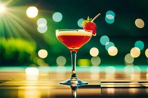 cocktail in a glass with a strawberry on the rim. AI-Generated photo