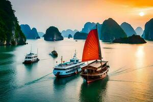 halong bay, vietnam, sunset, sunset in vietnam, vietnam. AI-Generated photo