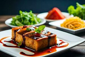 a plate with a piece of tofu on it. AI-Generated photo