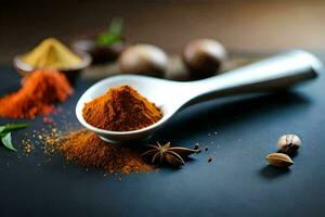 spices in a spoon. AI-Generated photo