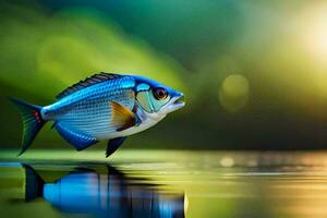 un pescado es nadando en el agua. generado por ai foto